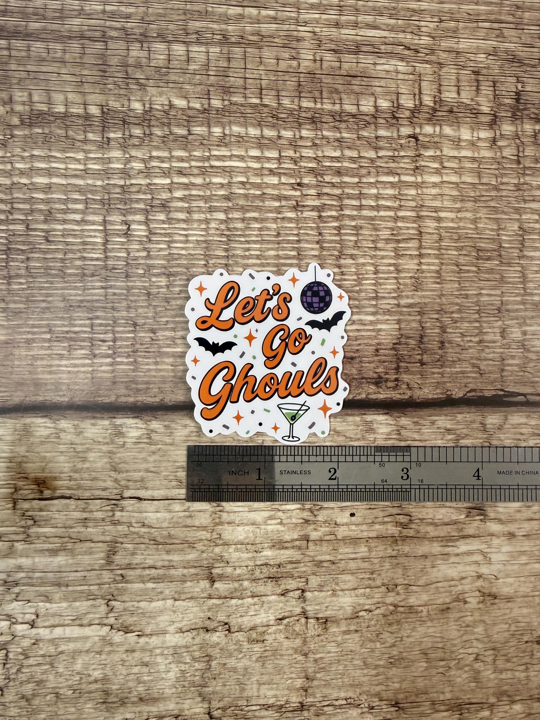 Cute Halloween Waterproof Sticker – "Let’s Go Ghouls" Ghost Vinyl Decal, Funny Halloween Gift