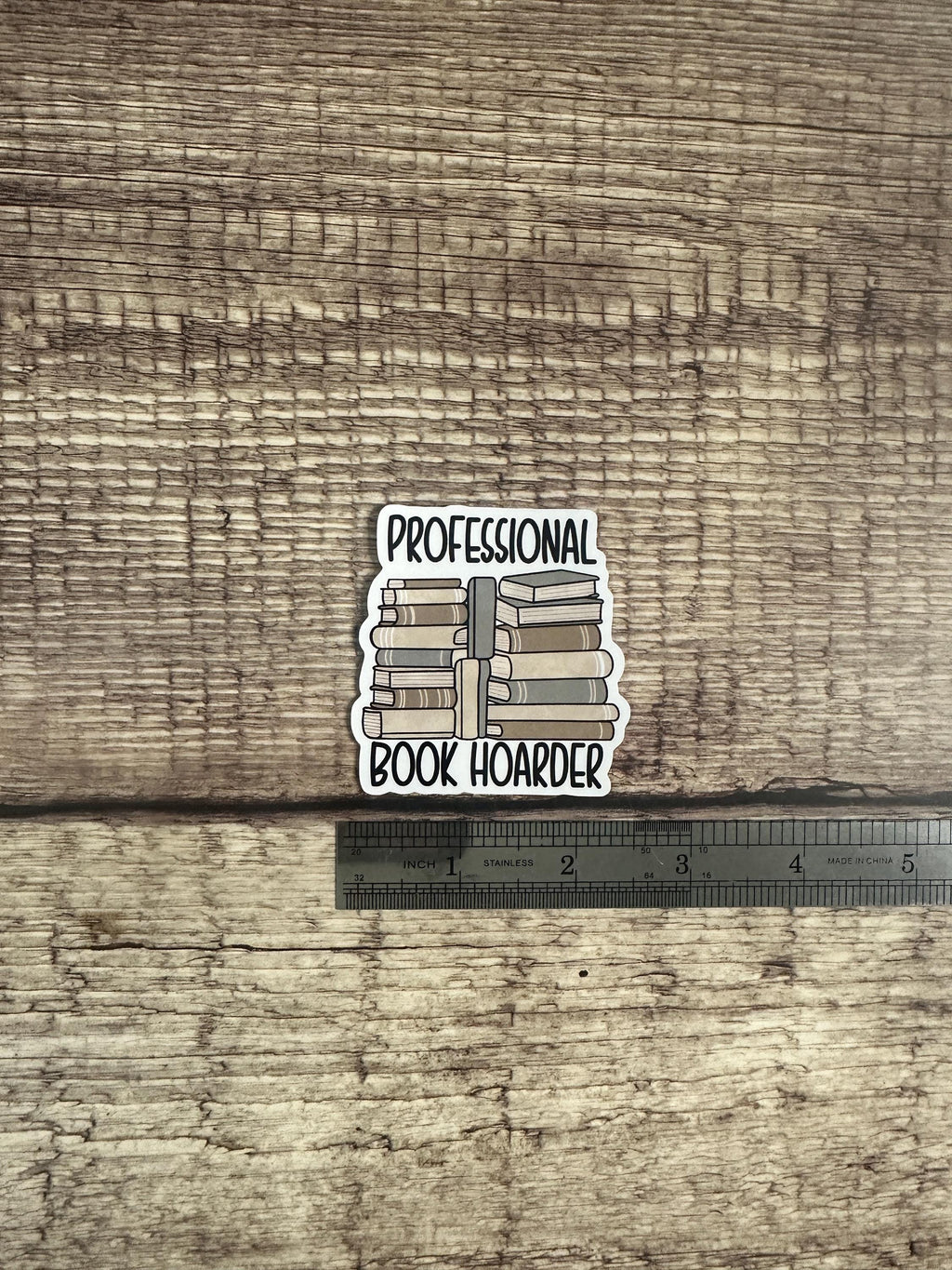 Funny Bookish Waterproof Sticker: Professional Book Hoarder - Vinyl Decal Reader Gift