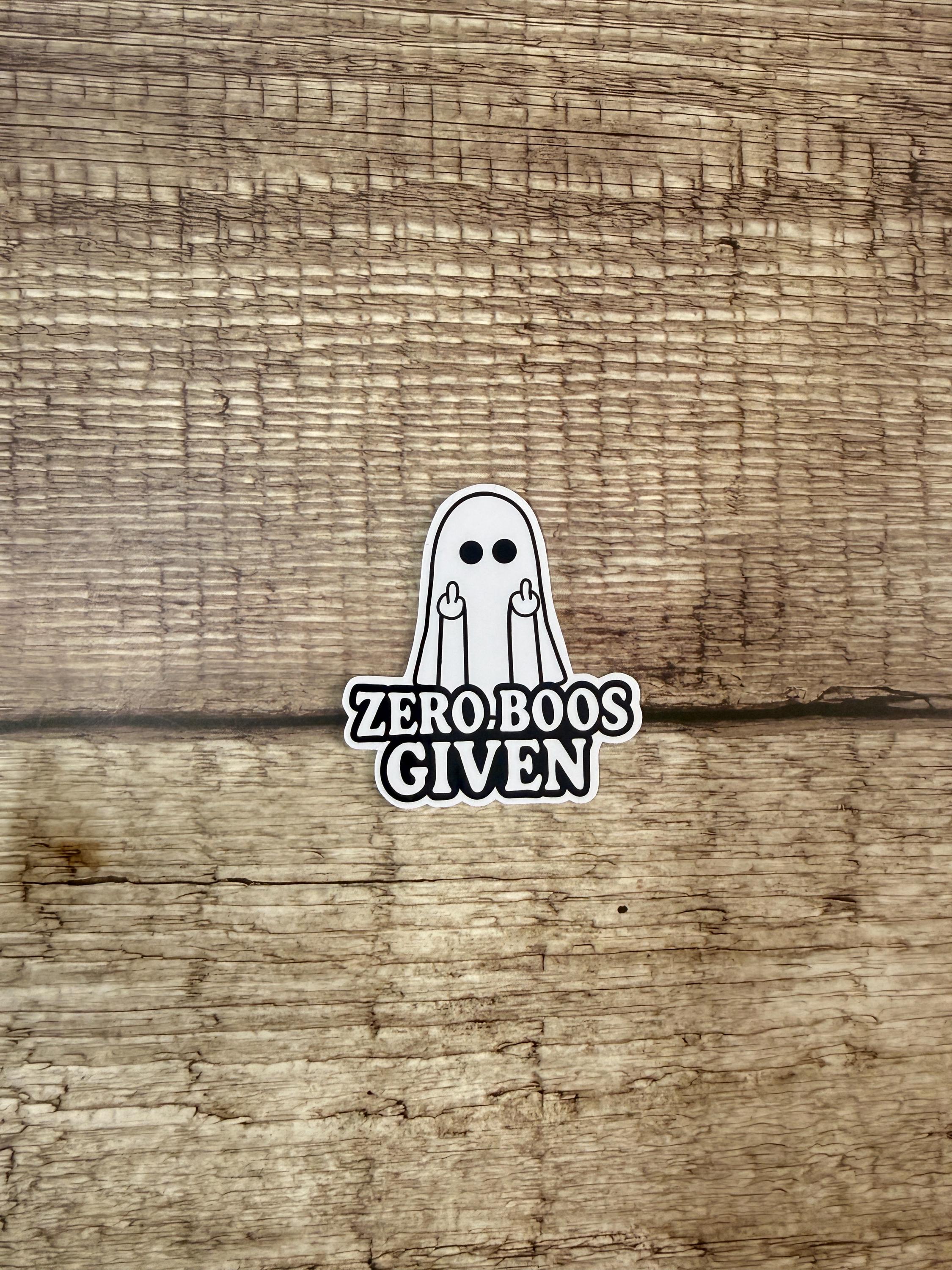 Funny Halloween Waterproof Sticker – "Zero Boos Given" Cheeky Halloween Ghost Vinyl Decal, Cute Spooky Season Gift