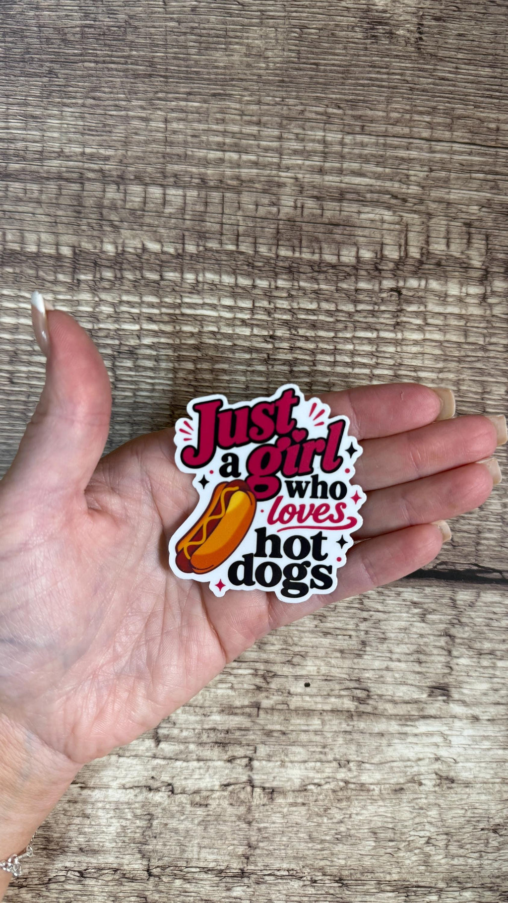 Just a Girl Who Loves Hot Dogs Sticker, Funny Food Vinyl Decal, Cute Foodie Gift for Laptop or Water Bottle