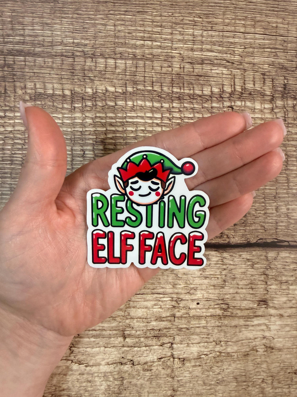 Funny Holiday Waterproof Sticker "Resting Elf Face" Christmas Vinyl Sticker