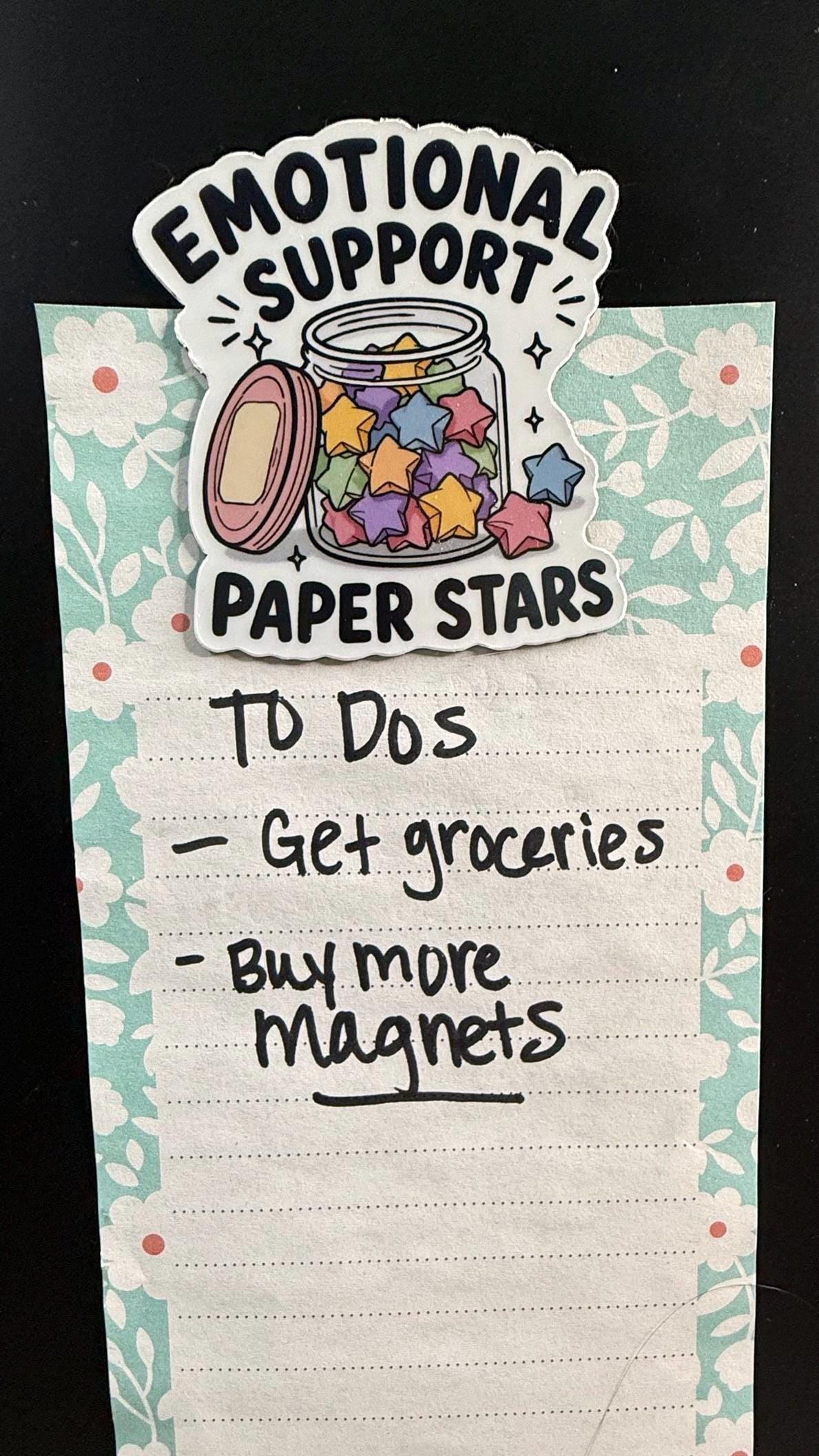 Emotional Support Paper Stars Sticker or Magnet, Origami Jar Vinyl Decal, Funny Mental Health Gift for Laptop or Fridge