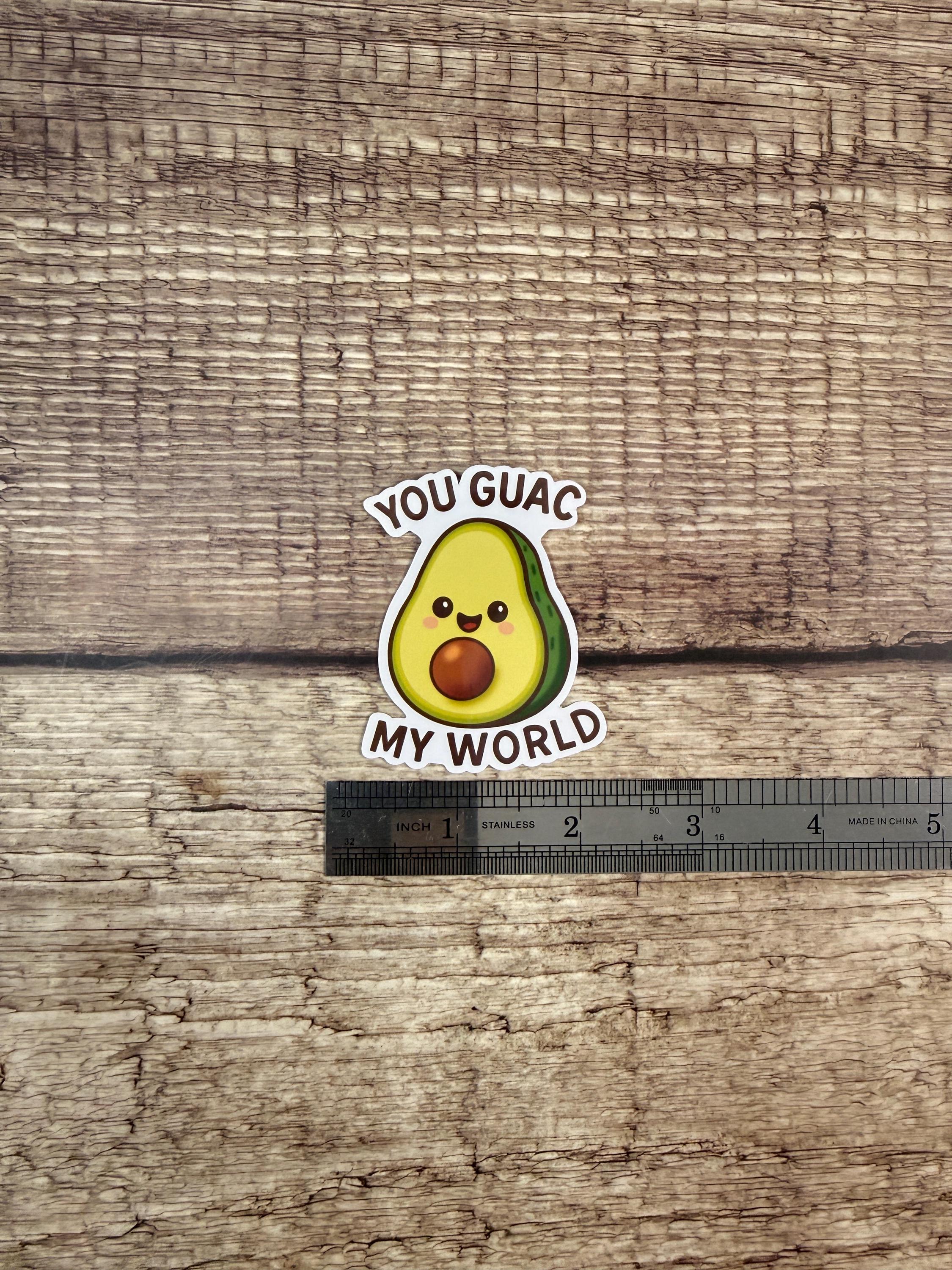 Funny Food Pun Waterproof Sticker: You Guac My World Vinyl Decal Gift