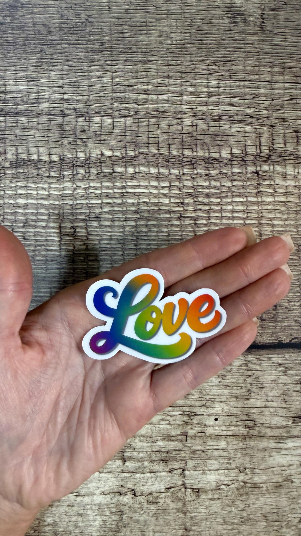 Love Rainbow Vinyl Sticker, Pride Laptop Decal, LGBTQ Ally Gift for Water Bottle, Colorful Cursive Love Sticker