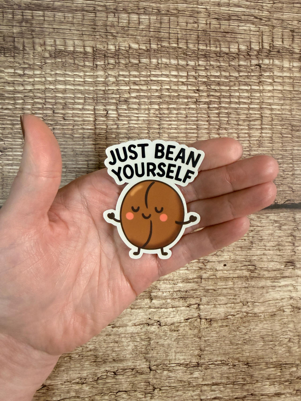 Cute Food Pun Waterproof Sticker: "Just Bean Yourself" Motivational Vinyl Decal Gift