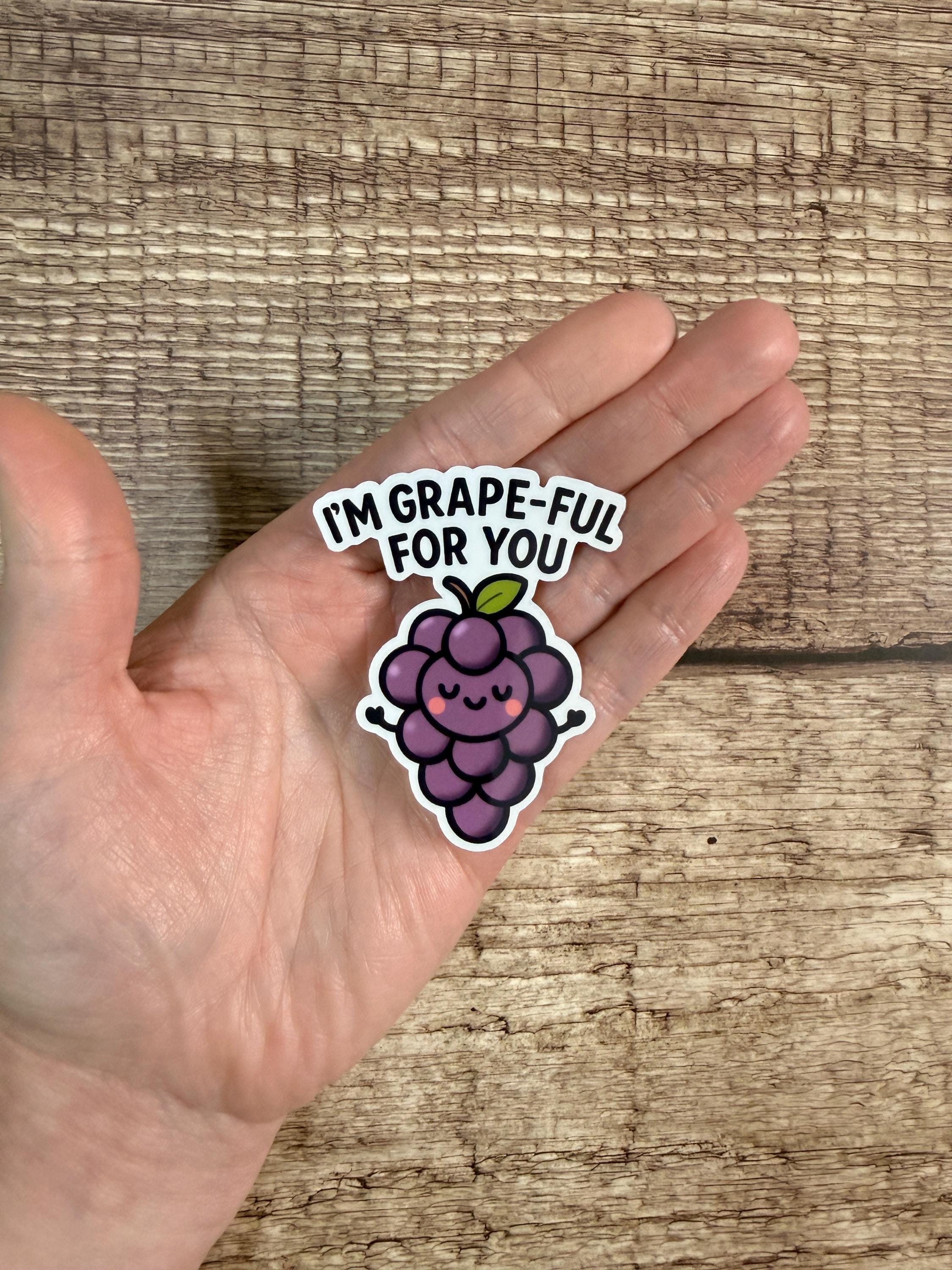 Funny Food Pun Waterproof Sticker: Grapeful For You Vinyl Decal Gift