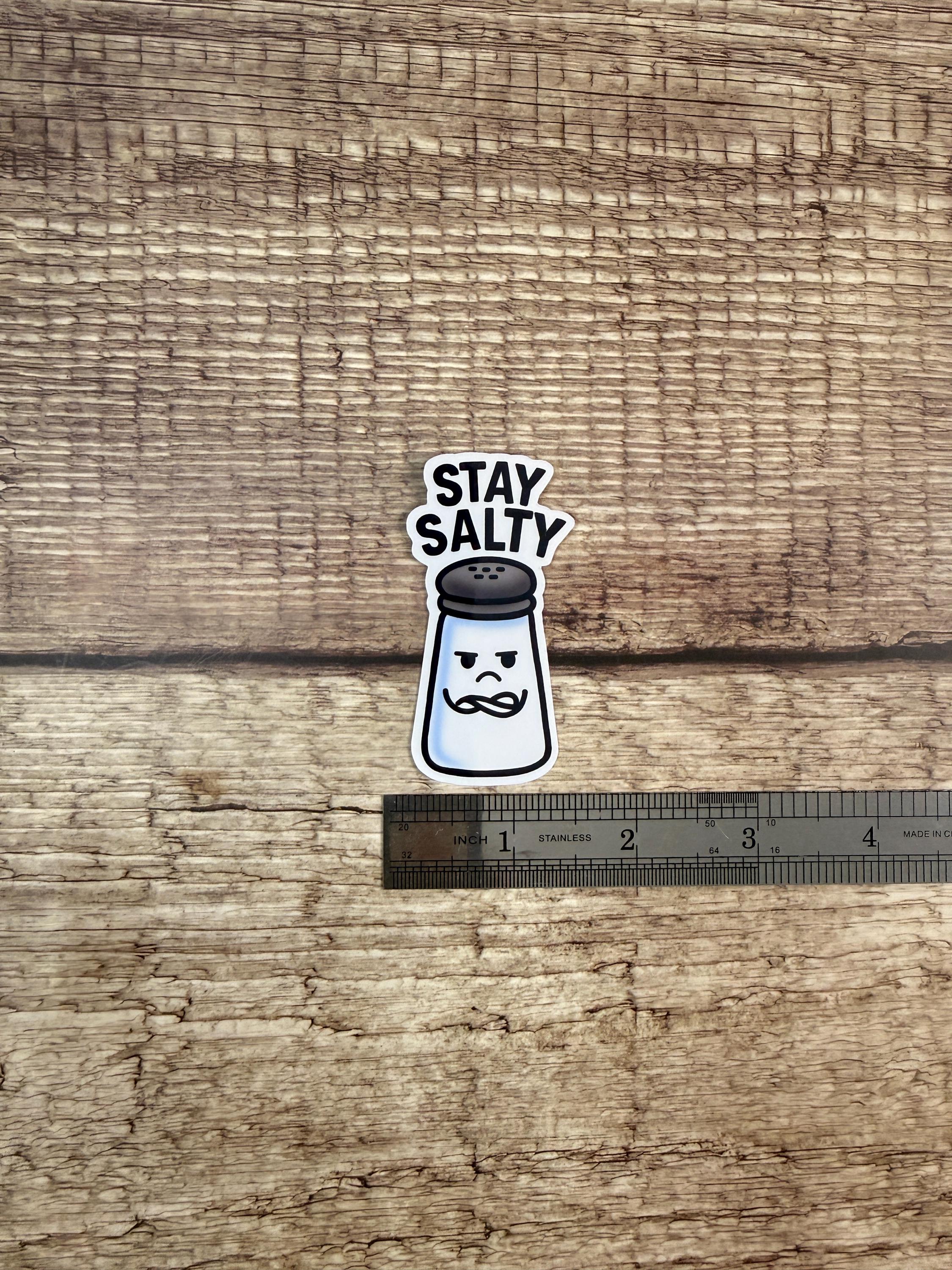 Funny Food Pun Waterproof Sticker: Stay Salty Vinyl Decal Gift