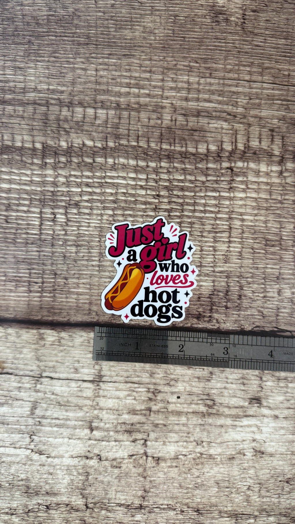 Just a Girl Who Loves Hot Dogs Sticker, Funny Food Vinyl Decal, Cute Foodie Gift for Laptop or Water Bottle