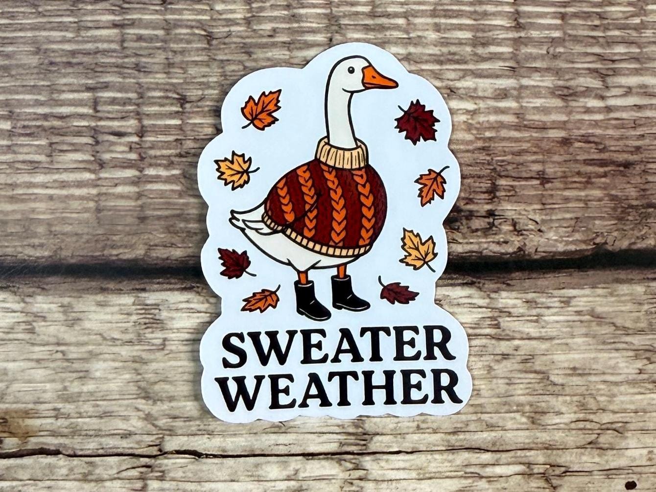 Cute Fall Waterproof Sticker: Sweater Weather Goose Vinyl Decal