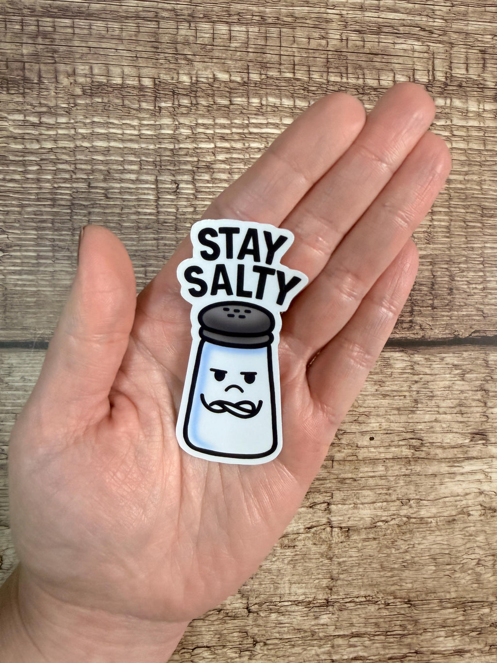 Funny Food Pun Waterproof Sticker: Stay Salty Vinyl Decal Gift