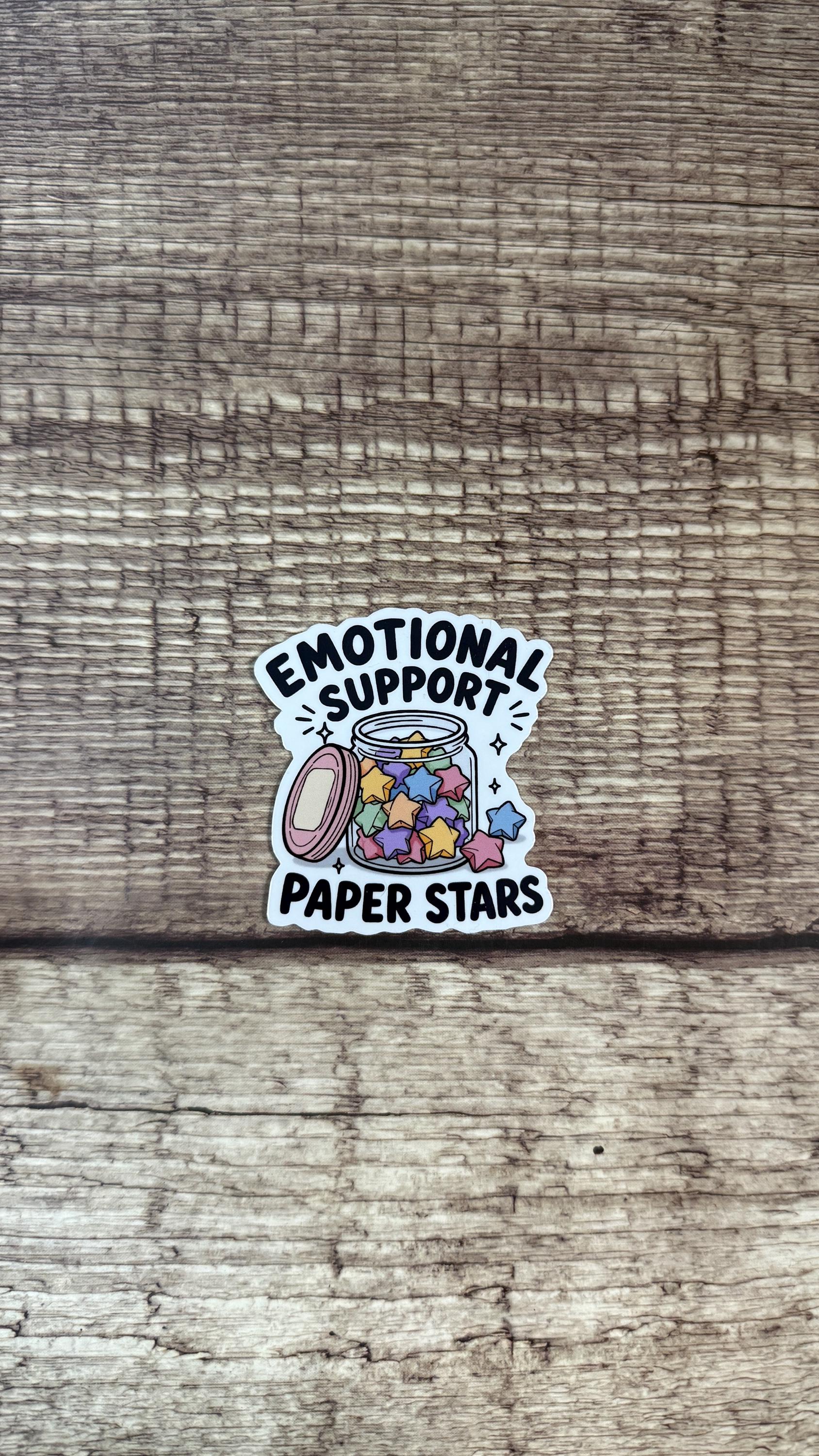 Emotional Support Paper Stars Sticker or Magnet, Origami Jar Vinyl Decal, Funny Mental Health Gift for Laptop or Fridge