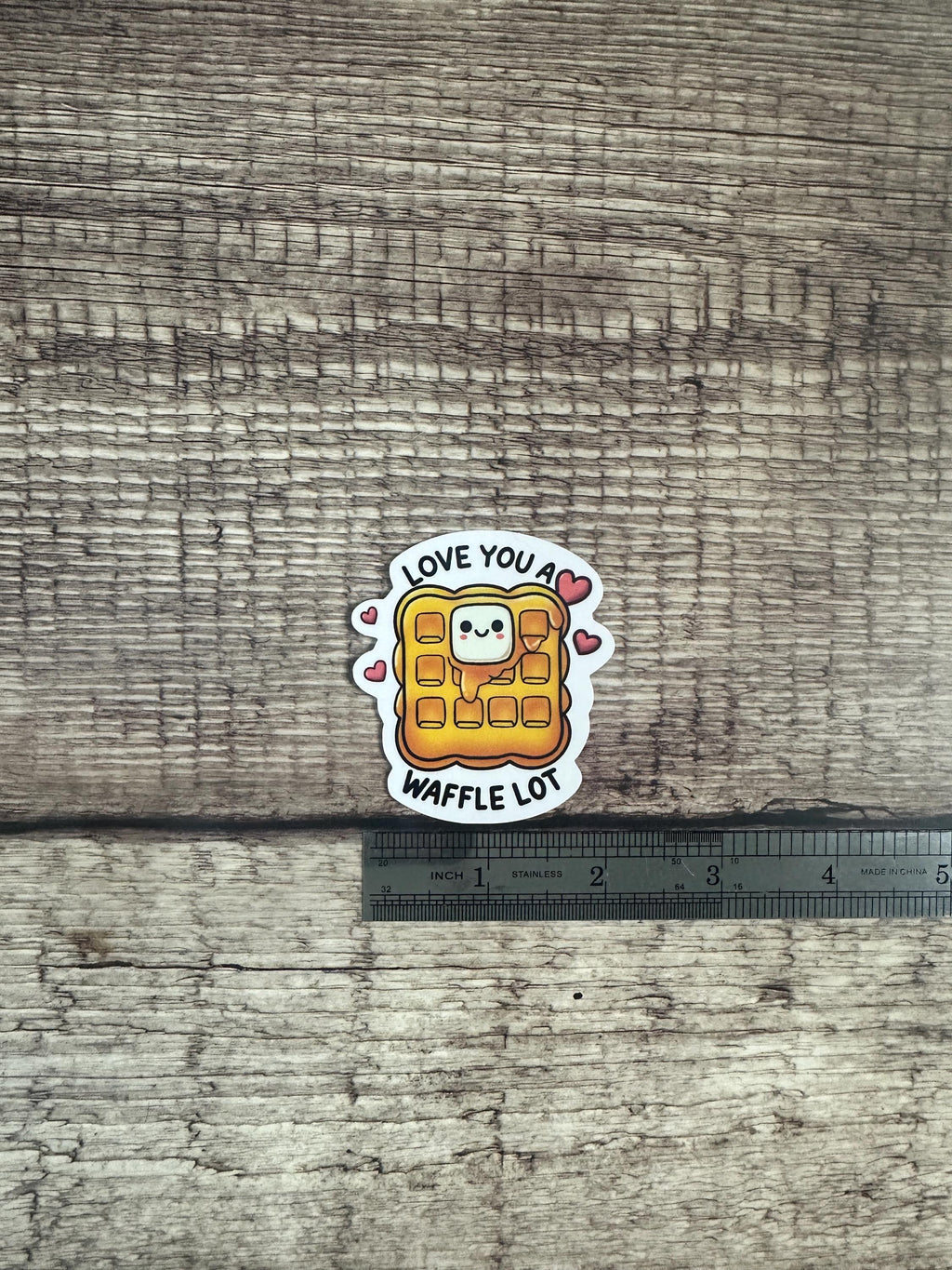 Funny Food Lover Waterproof Sticker "Love You a Waffle Lot" – Cute Food Pun Vinyl Decal Gift