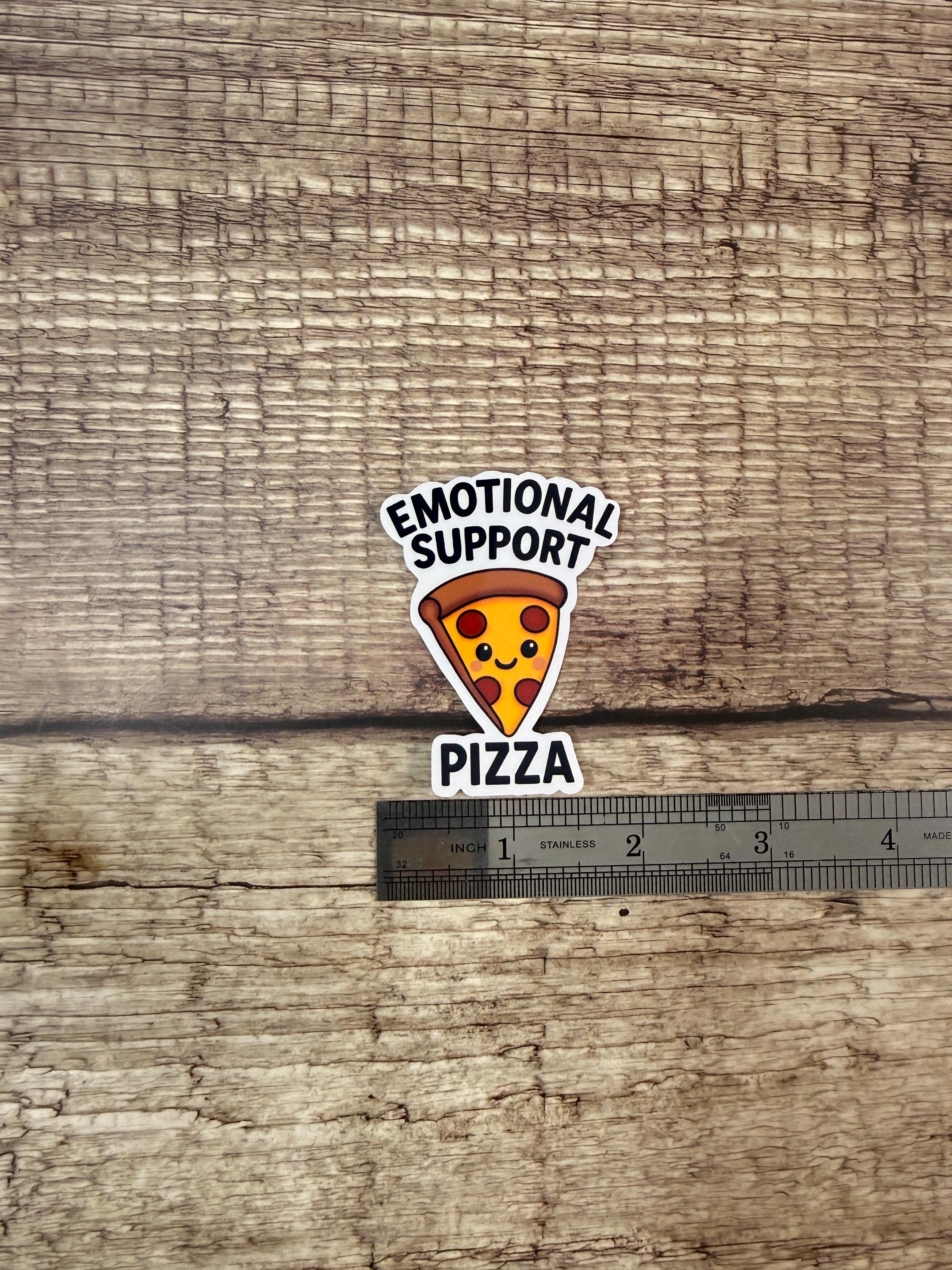 Funny Food Pun Waterproof Sticker: Emotional Support Pizza Vinyl Decal Gift