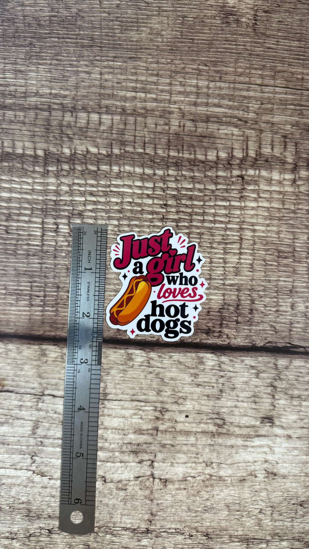 Just a Girl Who Loves Hot Dogs Sticker, Funny Food Vinyl Decal, Cute Foodie Gift for Laptop or Water Bottle