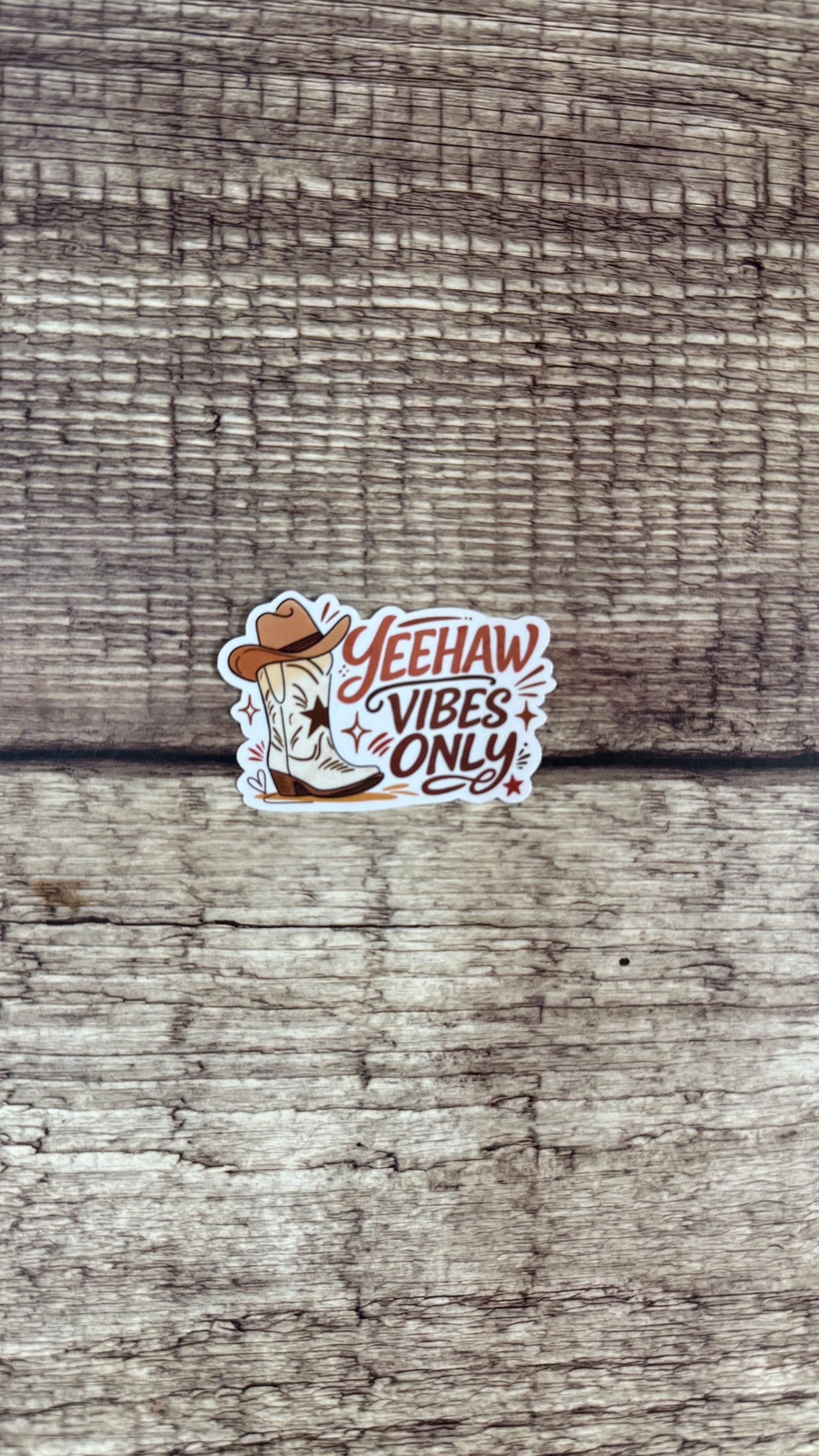 Cute Country Waterproof Sticker - "Yeehaw Vibes Only" - Country Western Boot & Hat Vinyl Decal