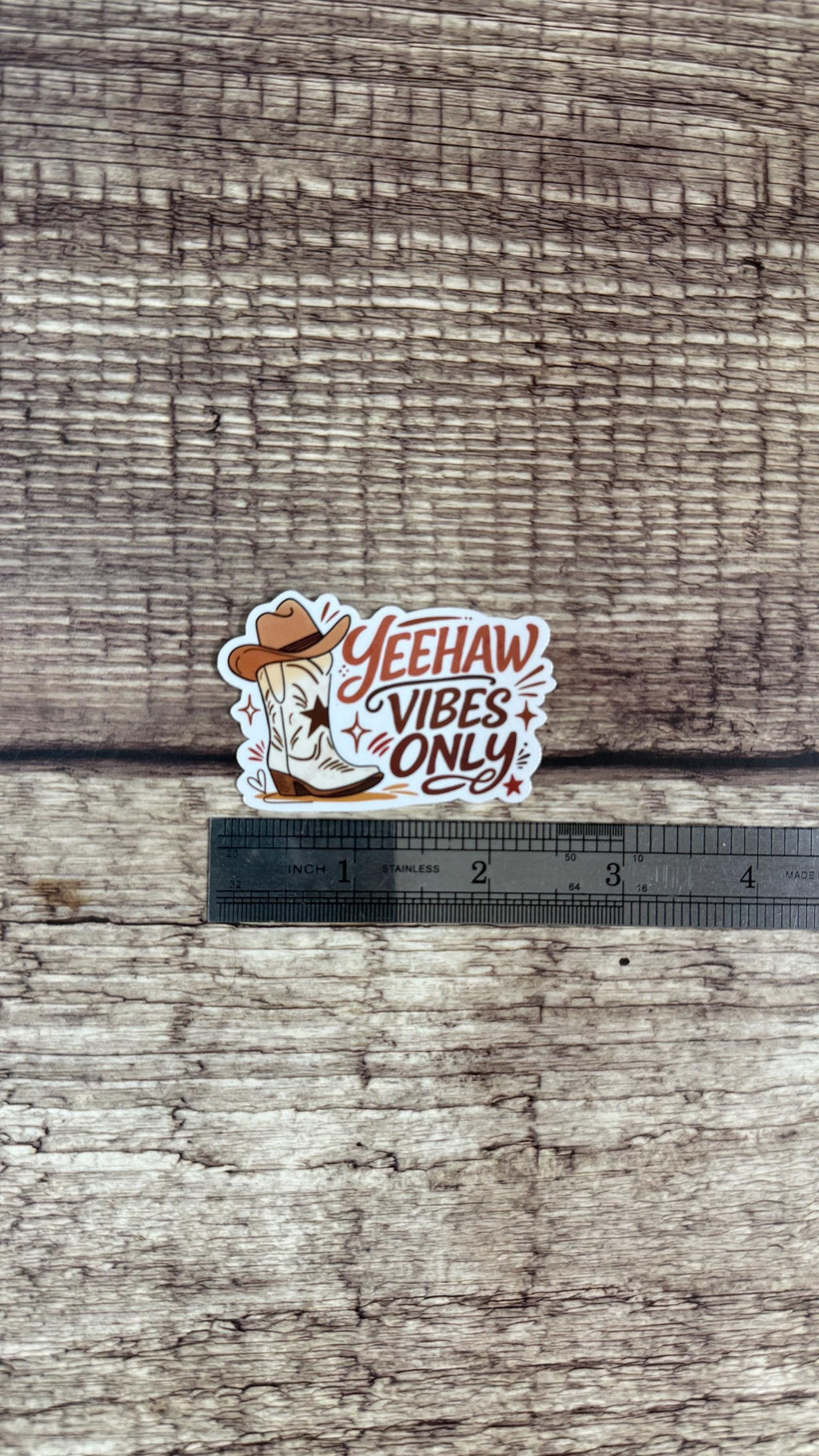 Cute Country Waterproof Sticker - "Yeehaw Vibes Only" - Country Western Boot & Hat Vinyl Decal