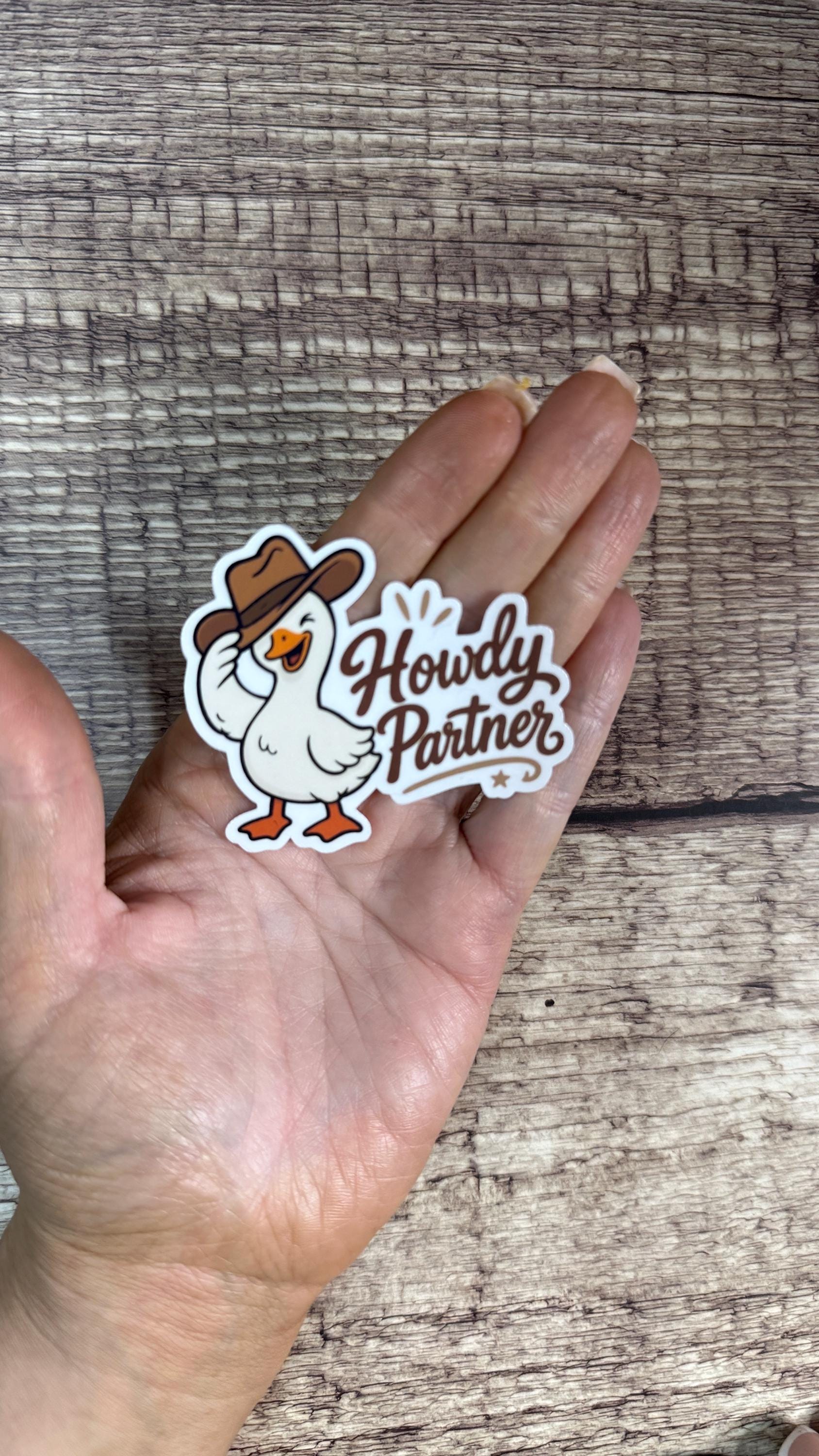 Howdy Partner Sticker, Cute Cowboy Duck Country Western Vinyl Decal, Funny Yeehaw Gift for Laptop or Water Bottle