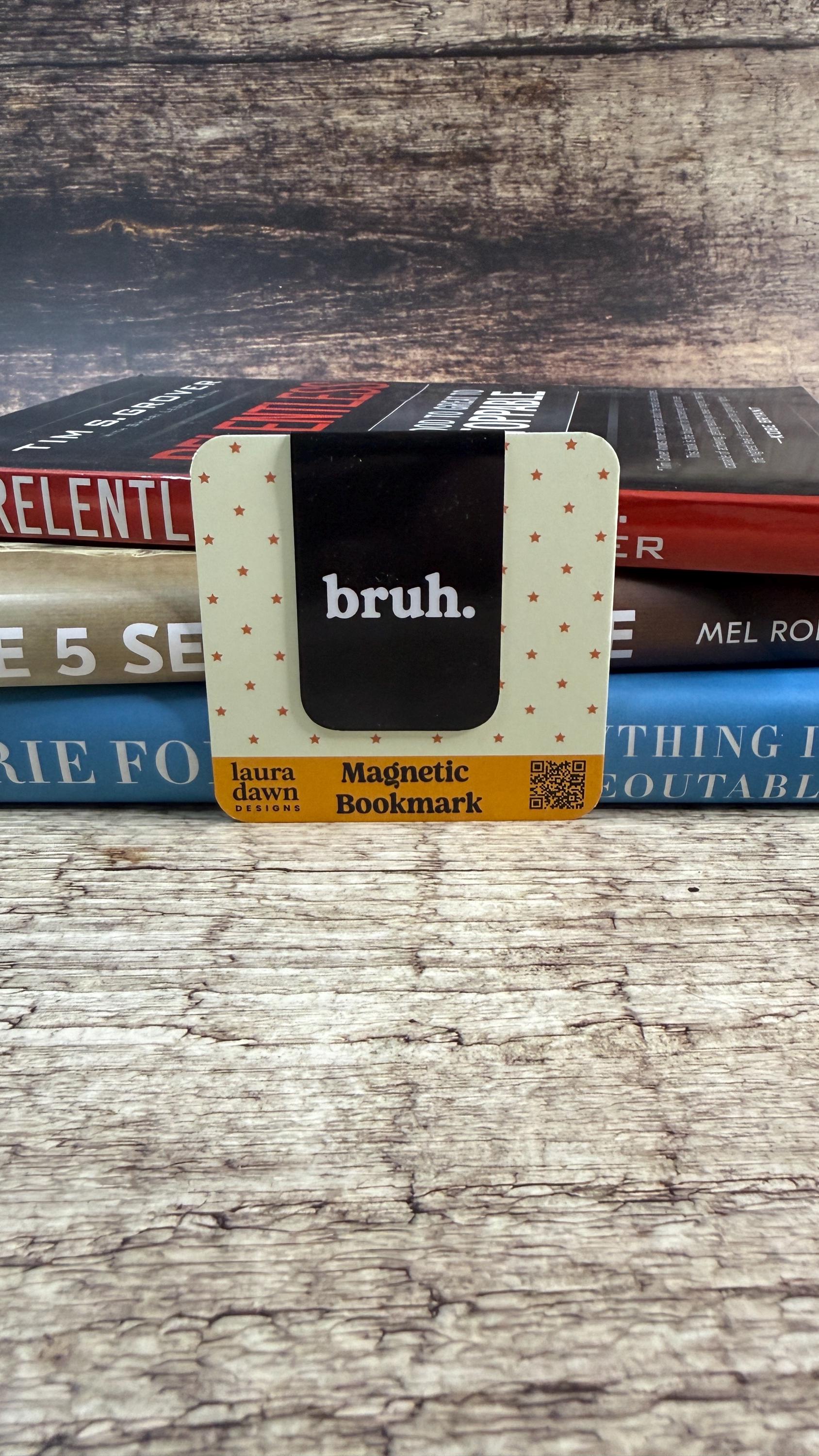Bruh Magnetic Bookmark, Funny Relatable Page Marker, Minimalist Black and White Book Lover Gift for Students and Readers
