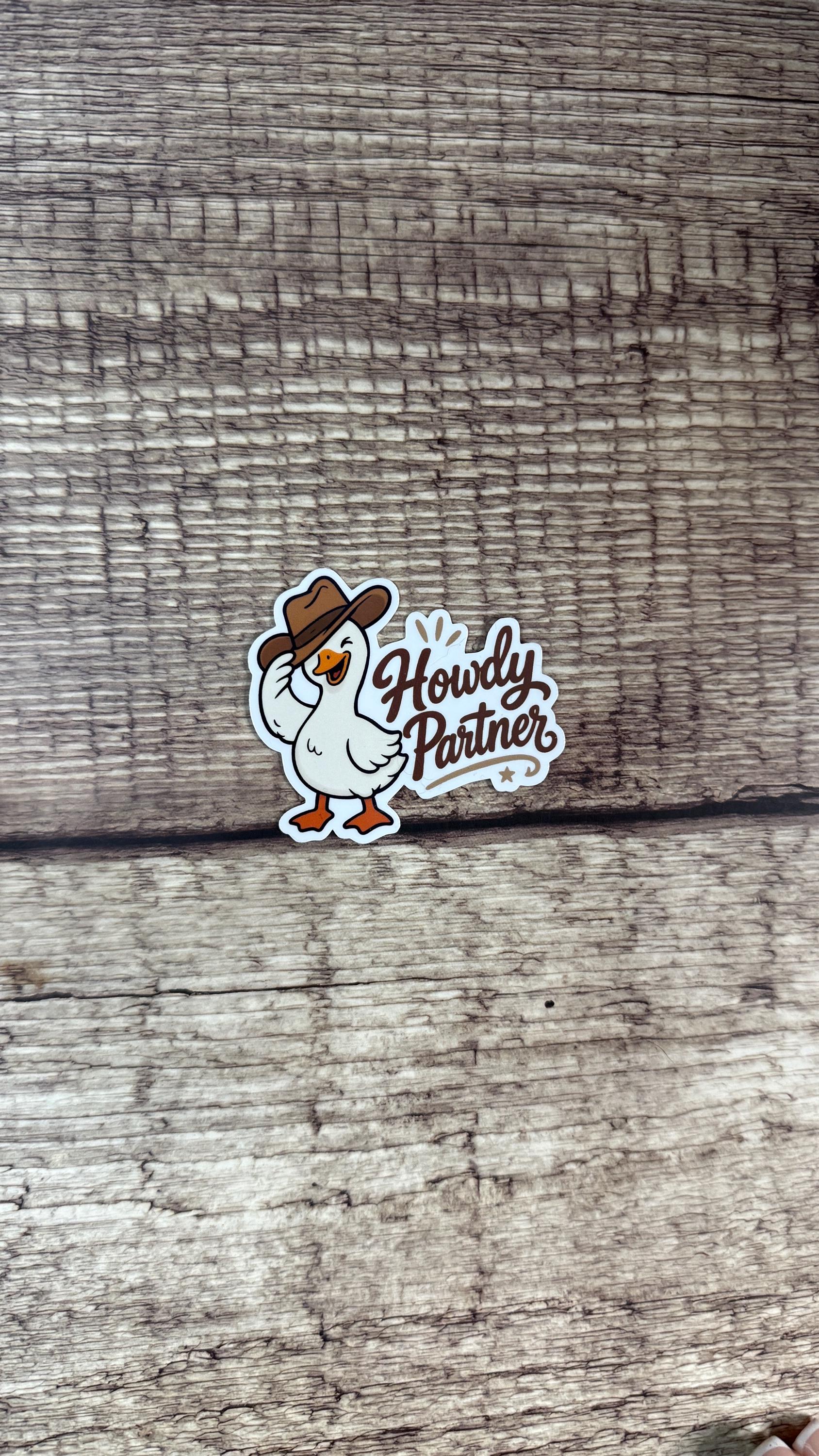 Howdy Partner Sticker, Cute Cowboy Duck Country Western Vinyl Decal, Funny Yeehaw Gift for Laptop or Water Bottle